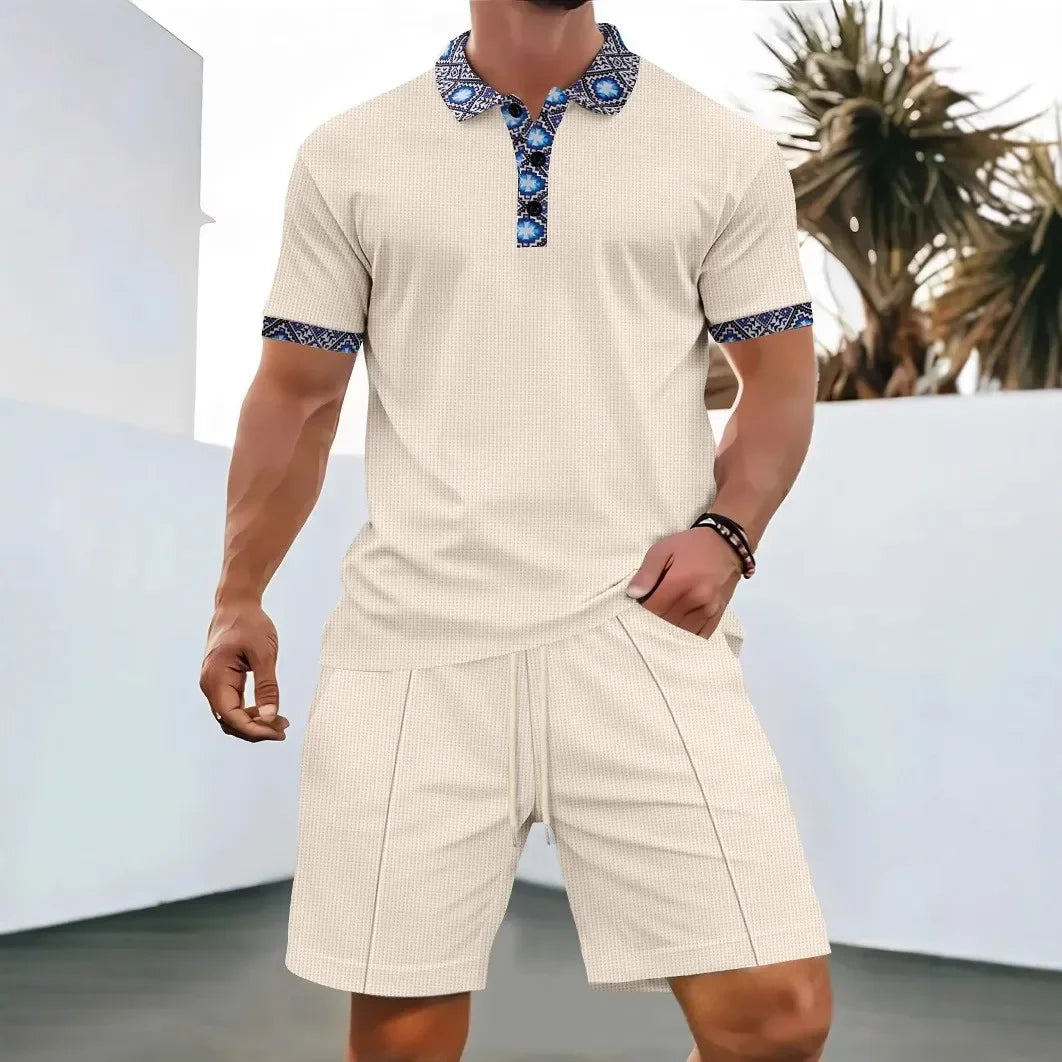 Men Sports Polo Suit Short Sleeve Stylish Zipper