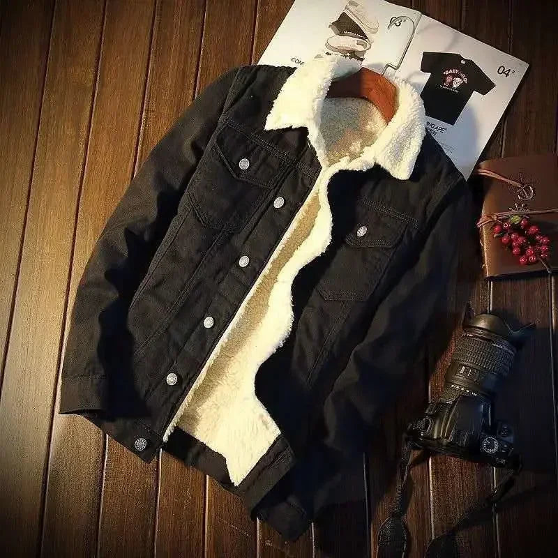 Jacket Man Padding with Sheep Jeans Coat for Men Padded Wool