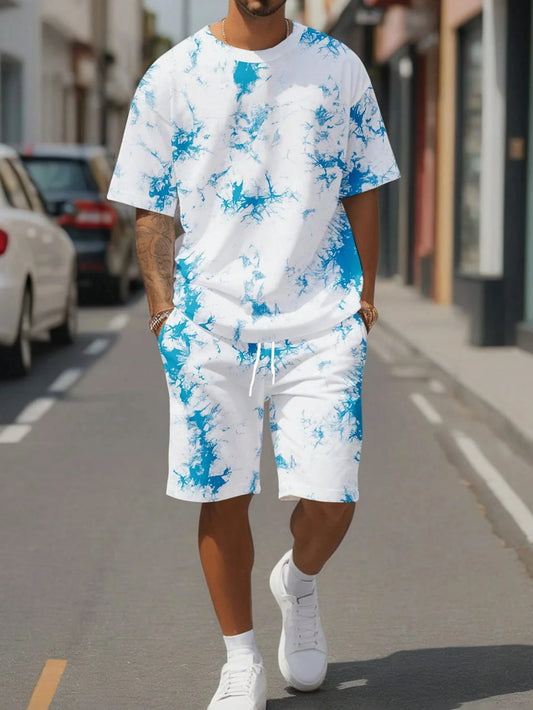 Black and White Flower Graphic Print T-shirt Shorts 2-piece Set