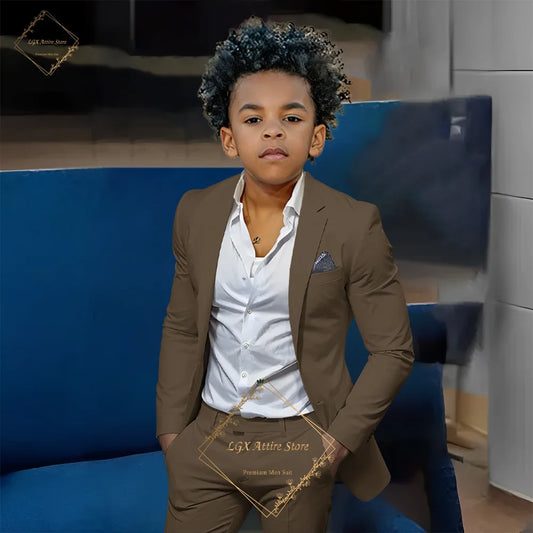 Kids' Orange Single-Breasted Suit (Jacket + Trousers)