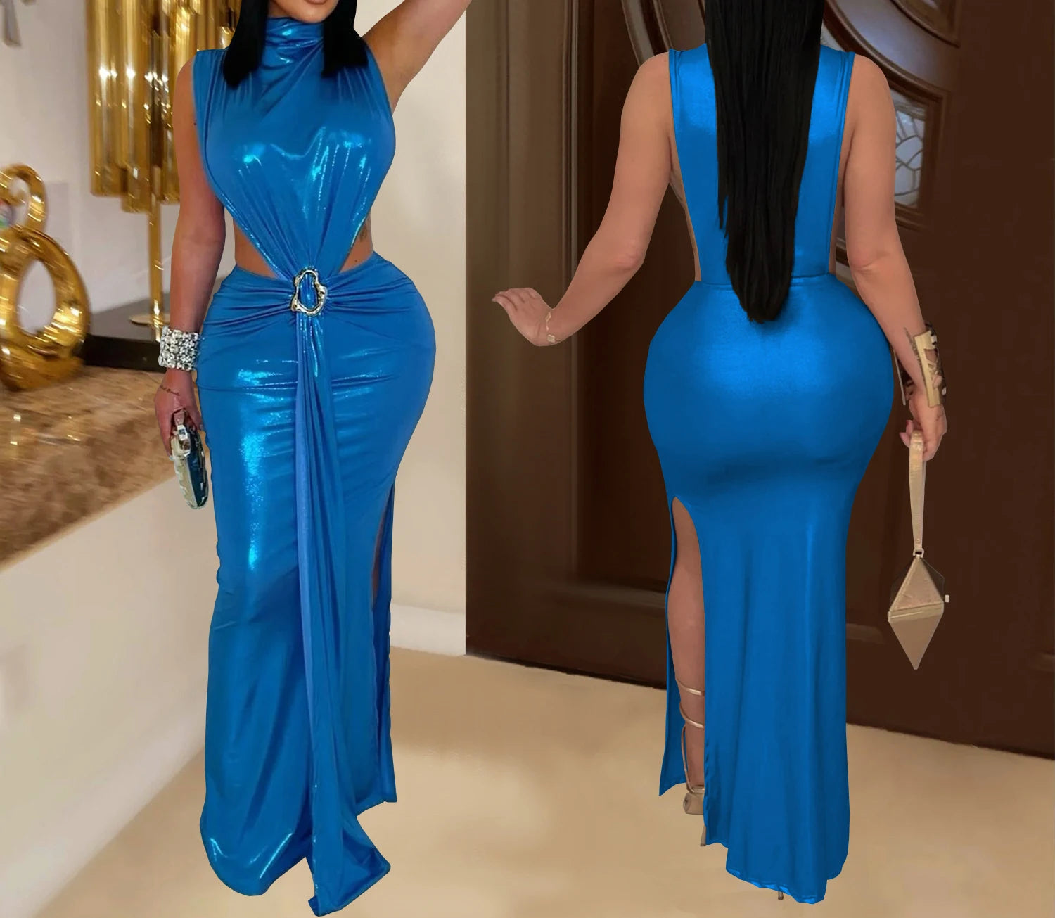 Womens Round neck Sexy Dresses Hollow out Long summer Evening Dresses 2025 Woman Clothes Elegant Party Dresses