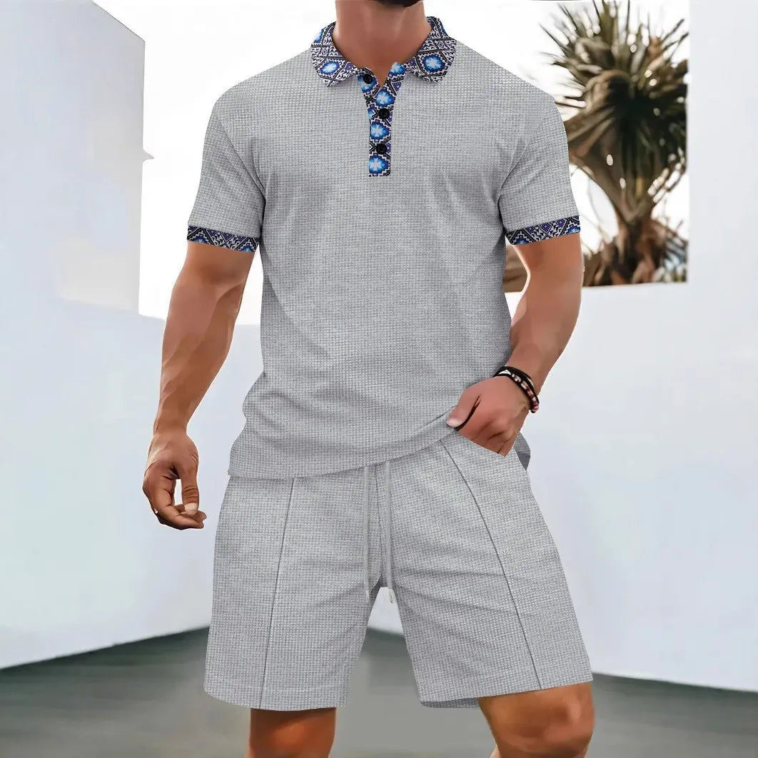 Men Sports Polo Suit Short Sleeve Stylish Zipper