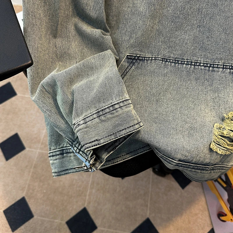 American Fashion Streetwear Ripped Hooded Jackets