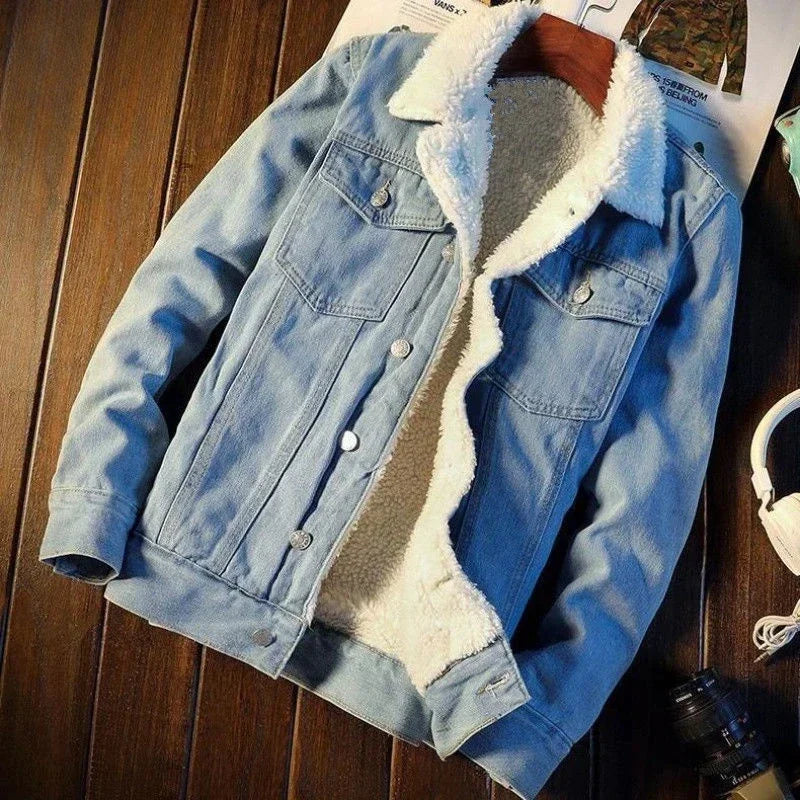 Jacket Man Padding with Sheep Jeans Coat for Men Padded Wool