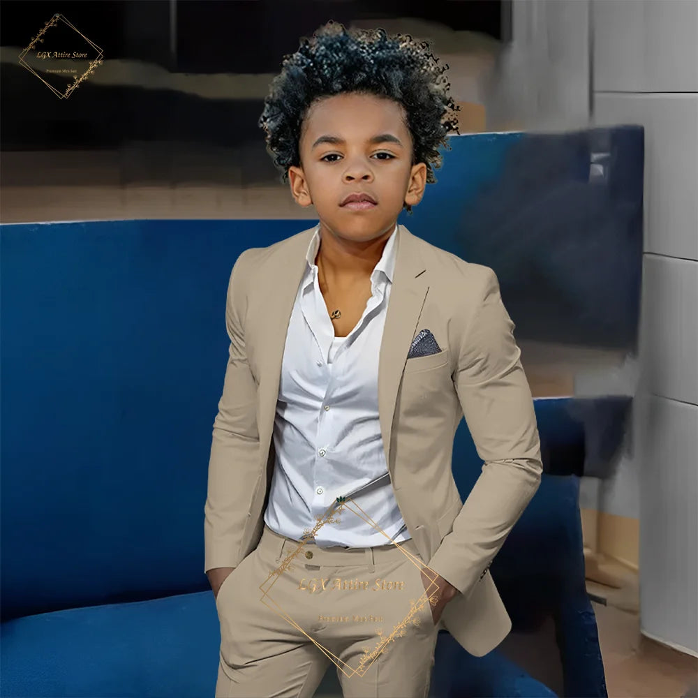 Kids' Orange Single-Breasted Suit (Jacket + Trousers)