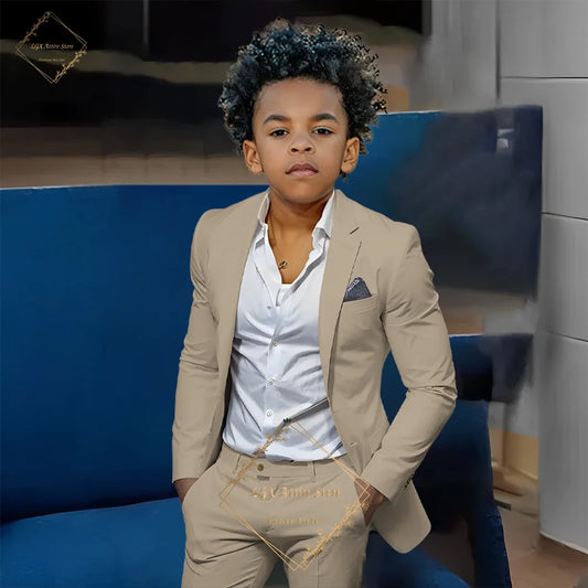 Kids' Orange Single-Breasted Suit (Jacket + Trousers)