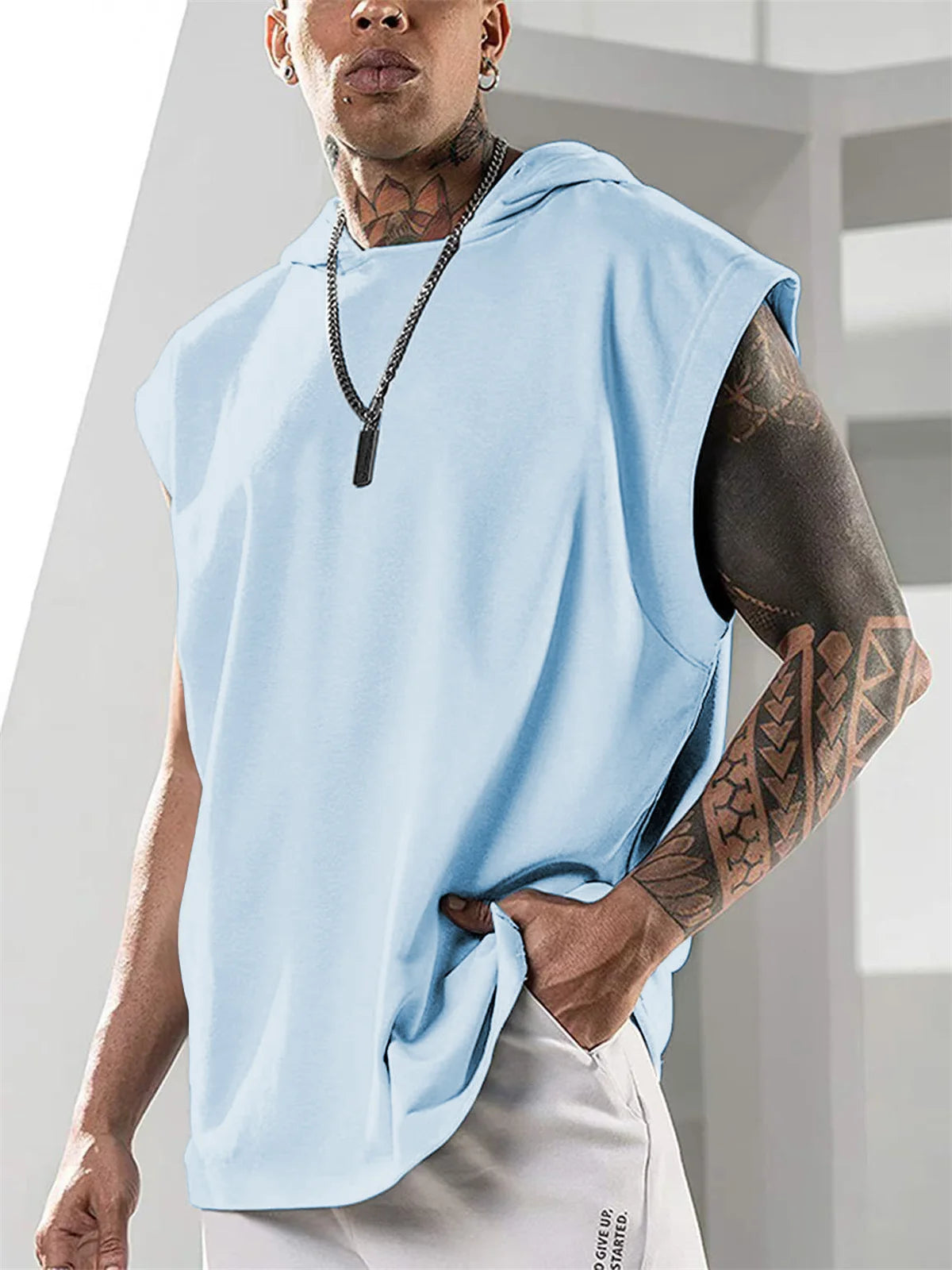 fashion American sleeveless top daily leisure fitness sports hooded Vests