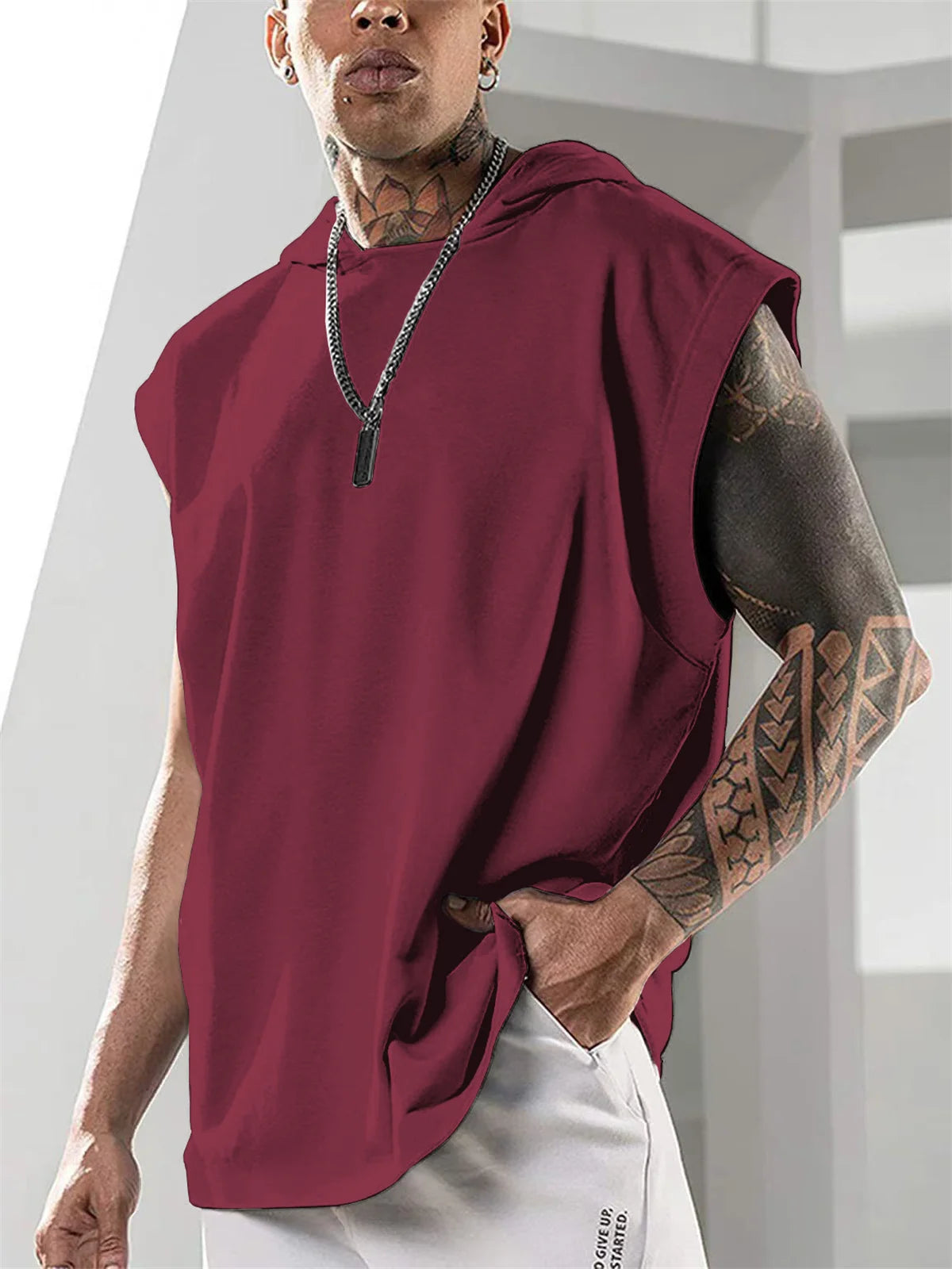 fashion American sleeveless top daily leisure fitness sports hooded Vests
