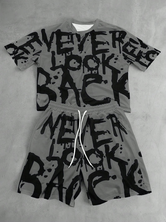 Black and White Flower Graphic Print T-shirt Shorts 2-piece Set