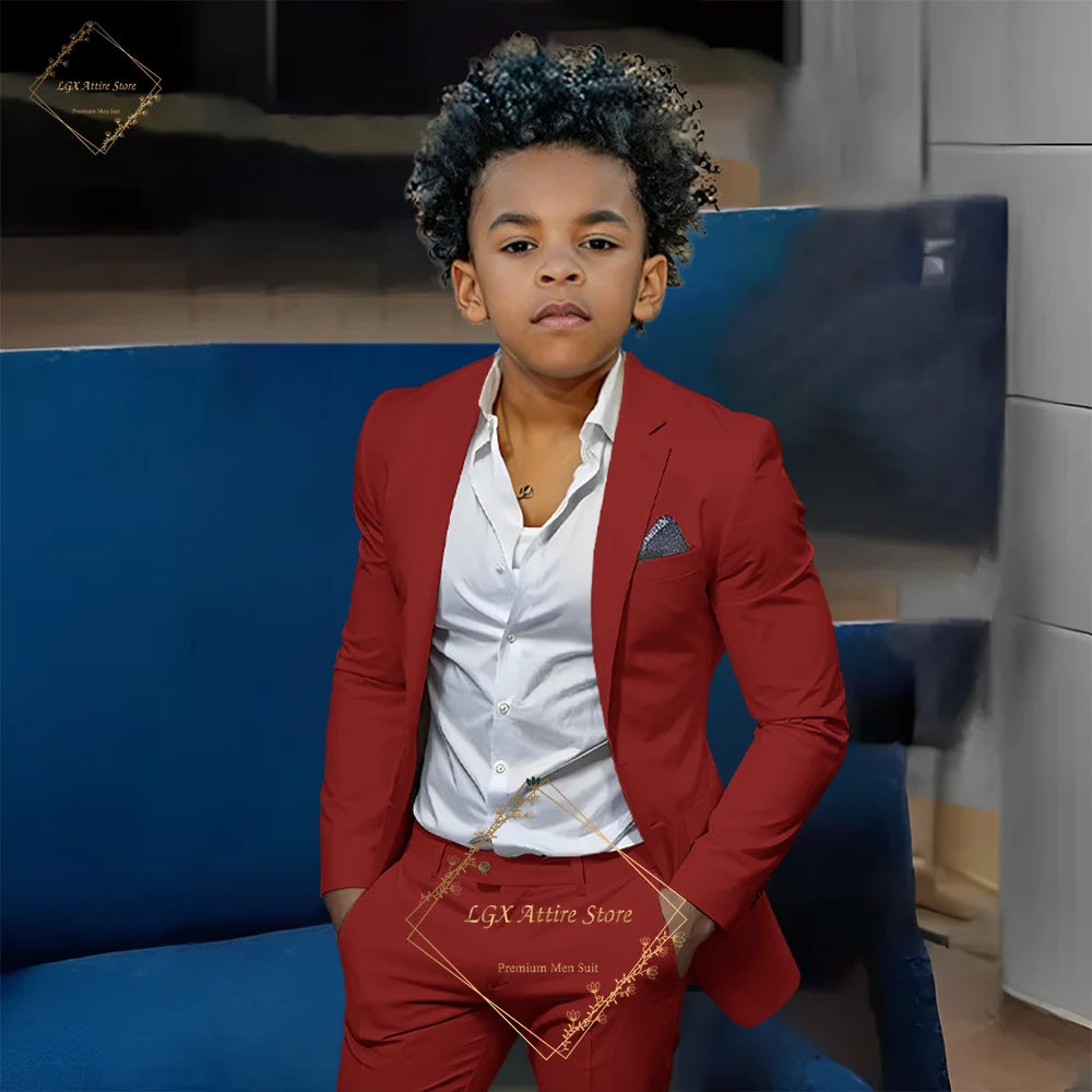 Kids' Orange Single-Breasted Suit (Jacket + Trousers)