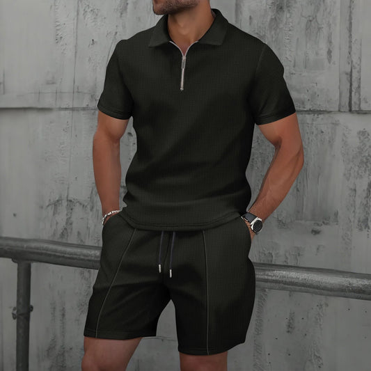 Men Sports Polo Suit Short Sleeve Stylish Zipper