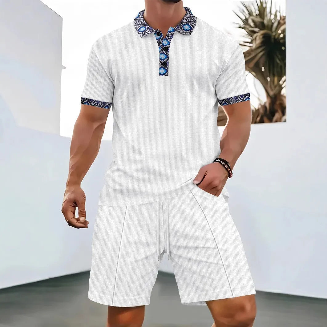 Men Sports Polo Suit Short Sleeve Stylish Zipper