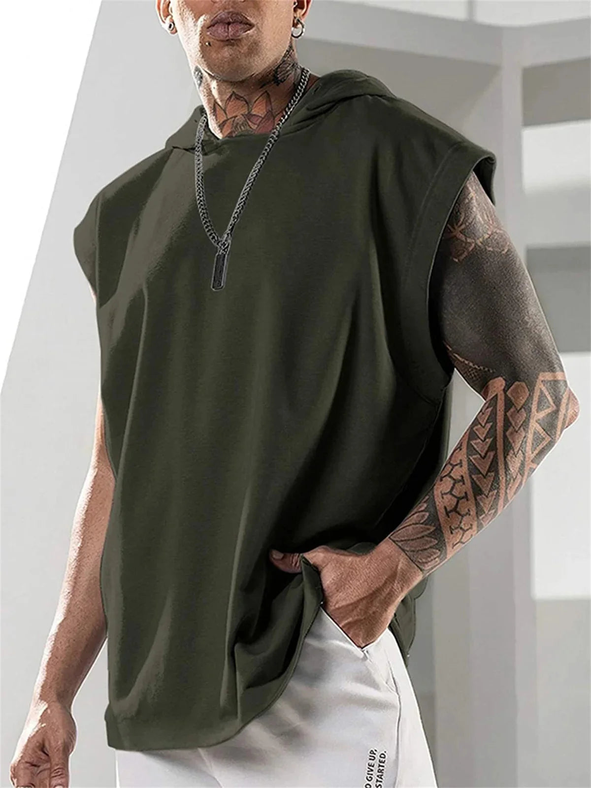 fashion American sleeveless top daily leisure fitness sports hooded Vests