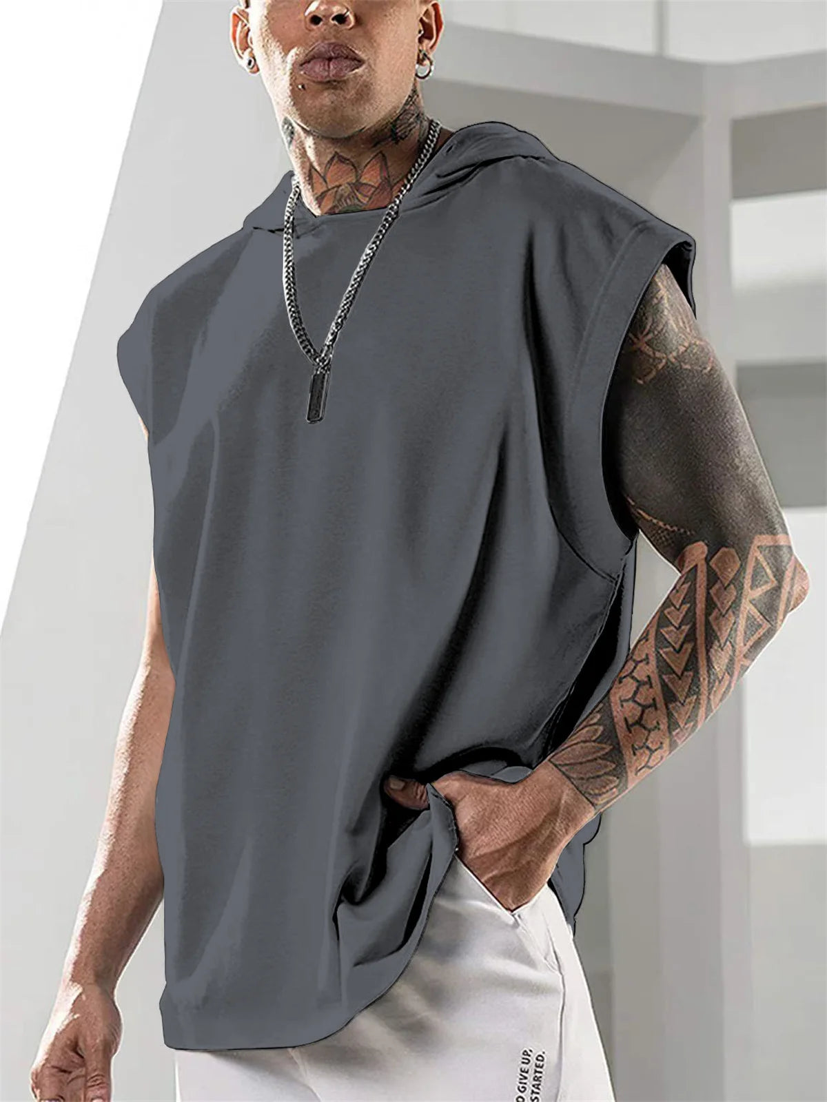 fashion American sleeveless top daily leisure fitness sports hooded Vests