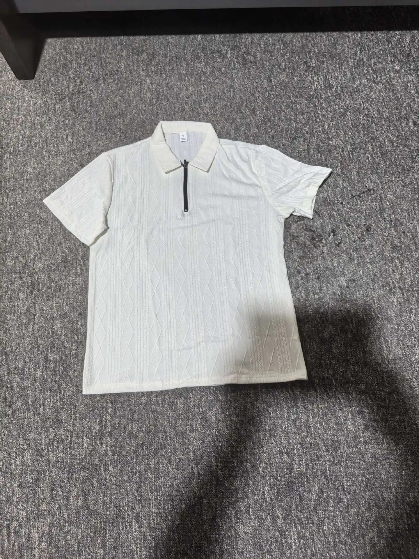 fashionable textured line solid color jacquard short-sleeved POLO shirt, daily casual lapel zipper tops