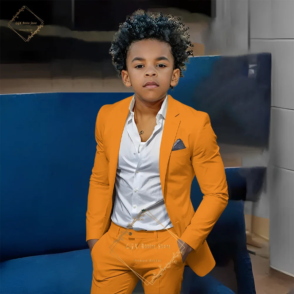 Kids' Orange Single-Breasted Suit (Jacket + Trousers)