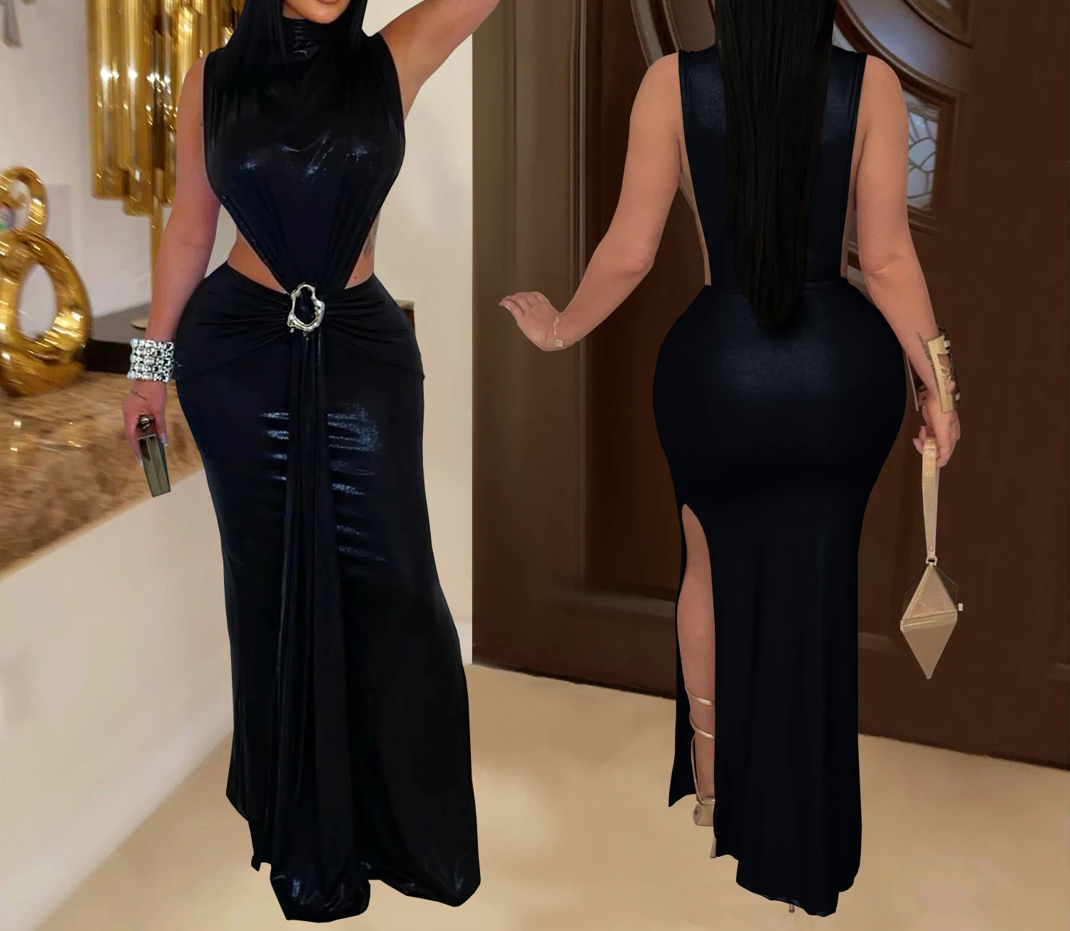 Womens Round neck Sexy Dresses Hollow out Long summer Evening Dresses 2025 Woman Clothes Elegant Party Dresses