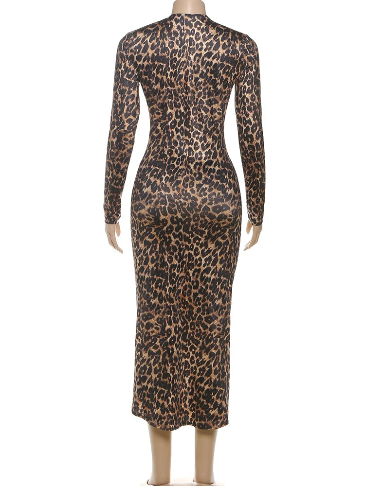 kliou Leopard Attractive Women Maxi Dress