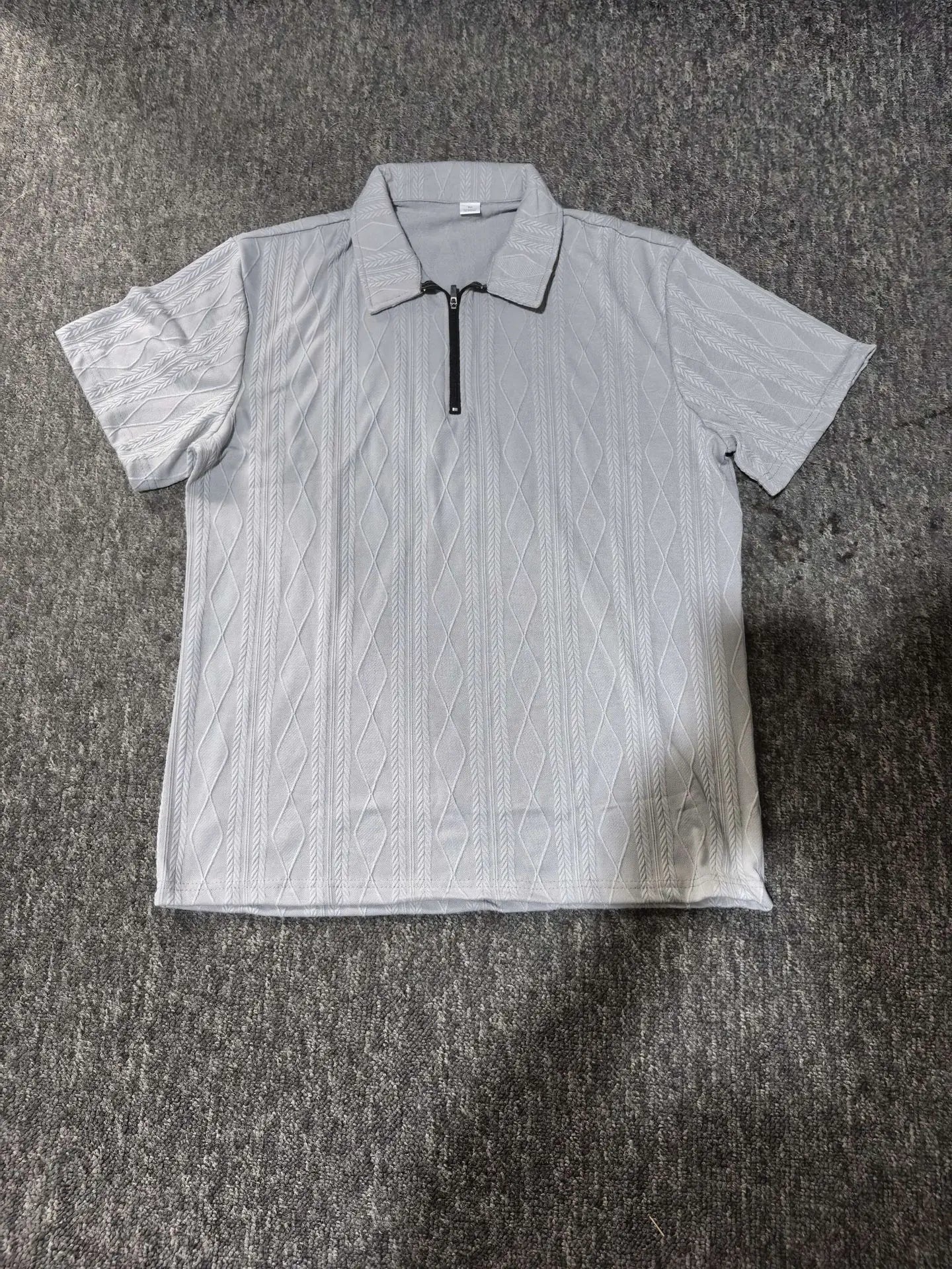 fashionable textured line solid color jacquard short-sleeved POLO shirt, daily casual lapel zipper tops