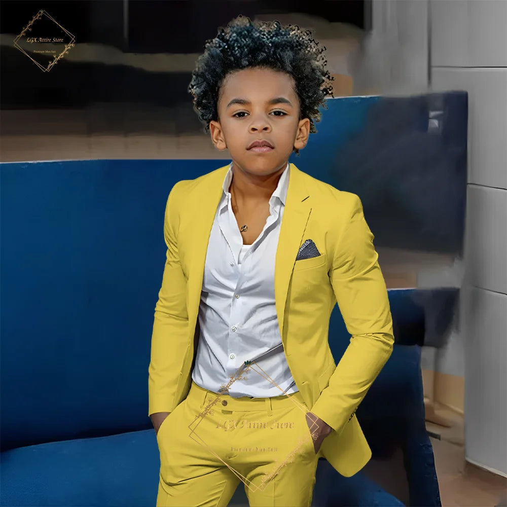 Kids' Orange Single-Breasted Suit (Jacket + Trousers)
