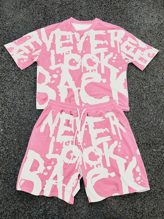 Black and White Flower Graphic Print T-shirt Shorts 2-piece Set