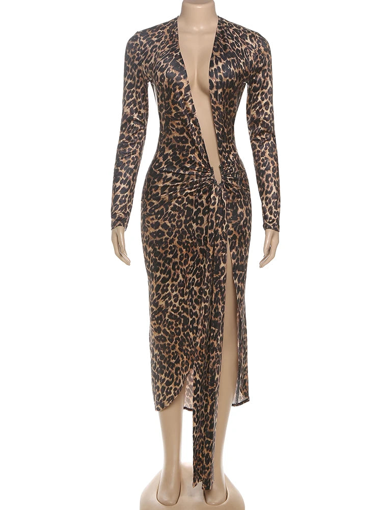 kliou Leopard Attractive Women Maxi Dress