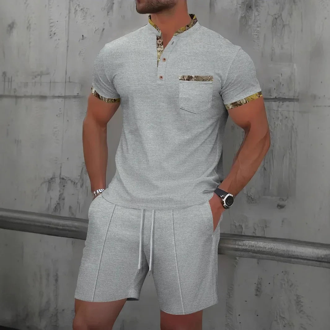 Men Sports Polo Suit Short Sleeve Stylish Zipper
