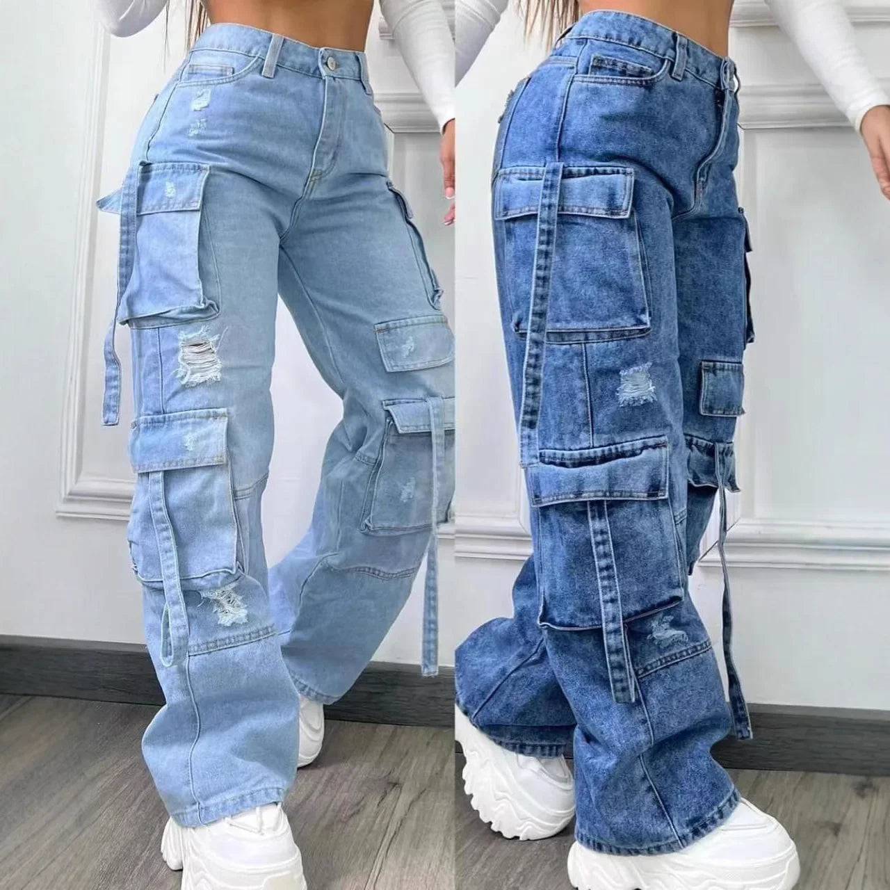 Denim High Waist Multi Pocket Loose Women's Jeans