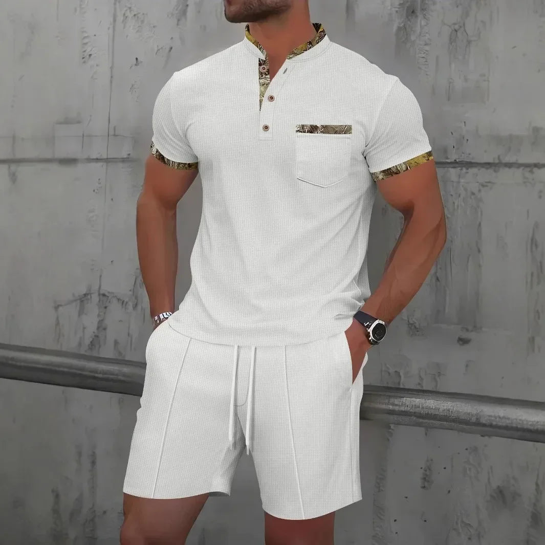 Men Sports Polo Suit Short Sleeve Stylish Zipper