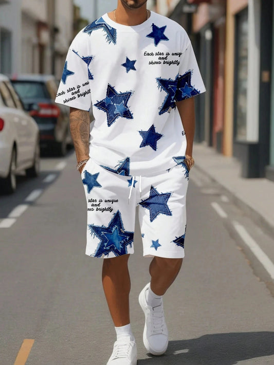 Black and White Flower Graphic Print T-shirt Shorts 2-piece Set