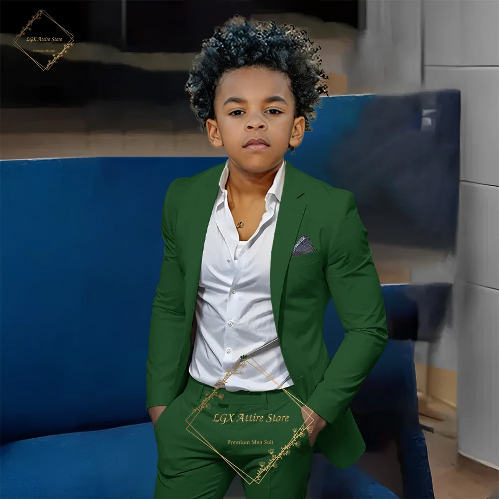 Kids' Orange Single-Breasted Suit (Jacket + Trousers)