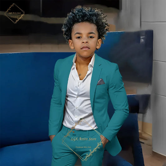 Kids' Orange Single-Breasted Suit (Jacket + Trousers)
