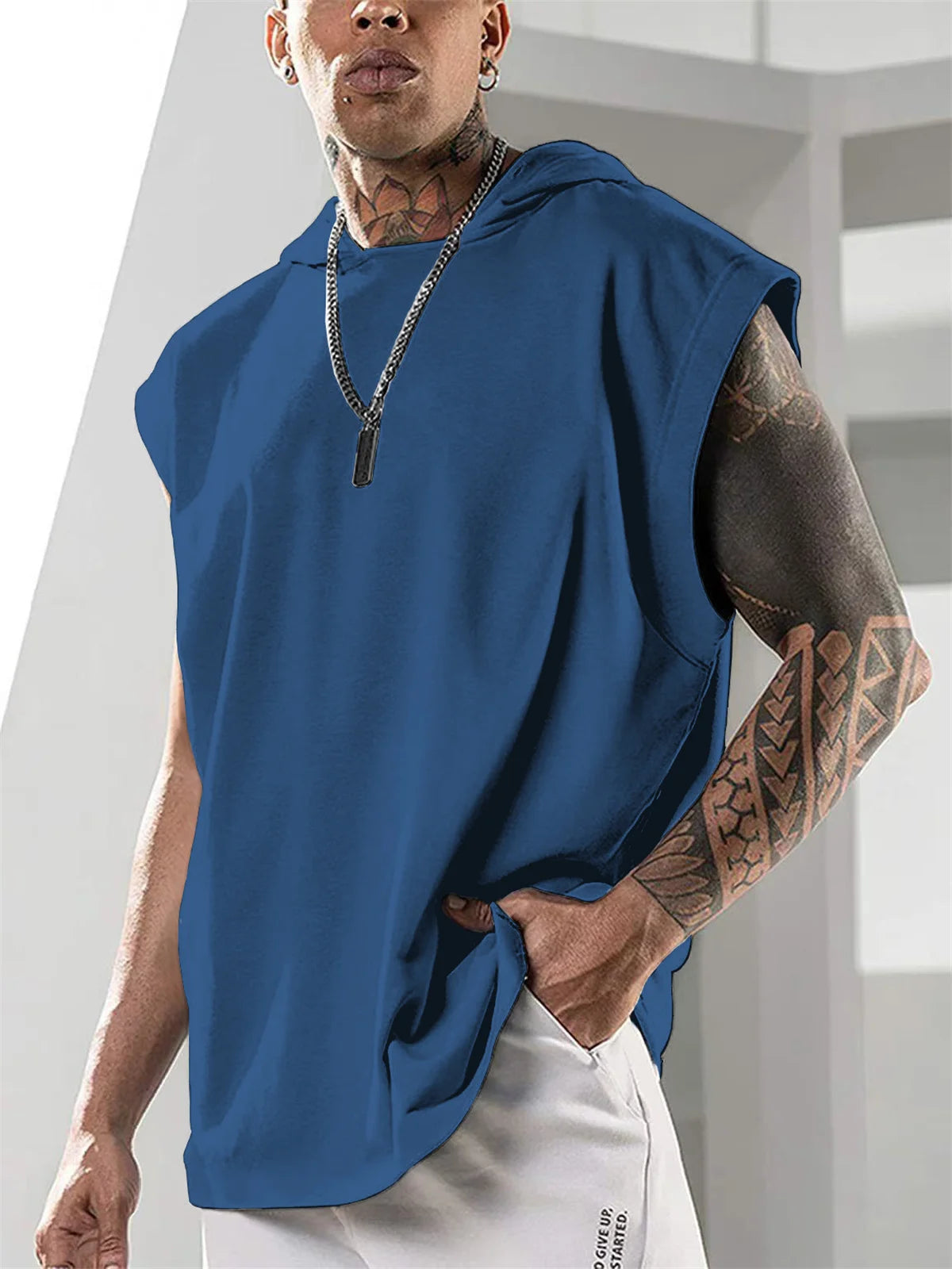 fashion American sleeveless top daily leisure fitness sports hooded Vests